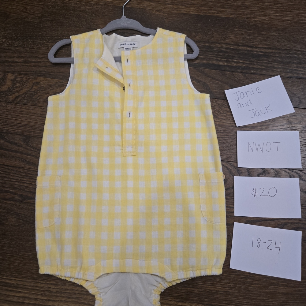 Janie and Jack Yellow Checkered Baby Romper